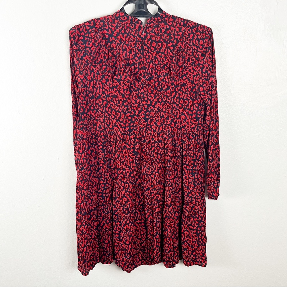 ZARA Premium Collection Black Red Long Sleeves Ruffle Leopard Print Dress XS